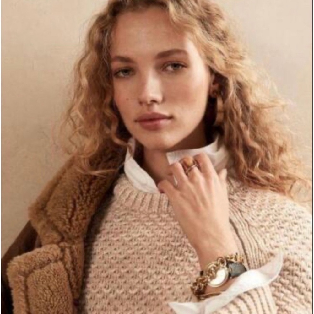 Banana Republic Beige 100% Merino Honeycomb Stitch Sweater XL